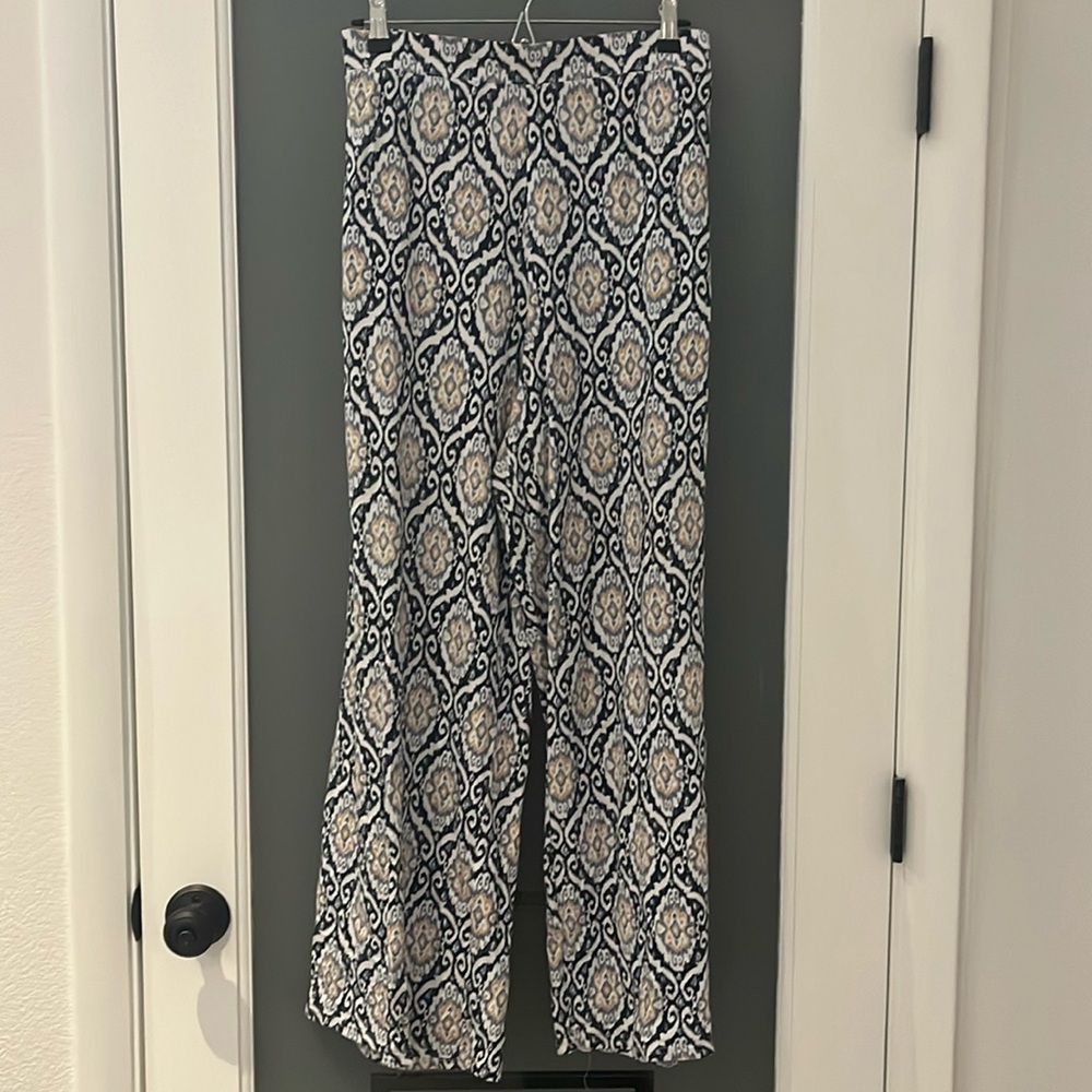 Denim & Co. Beach Blue/Gold Patterned Jersey Wide Leg Pant